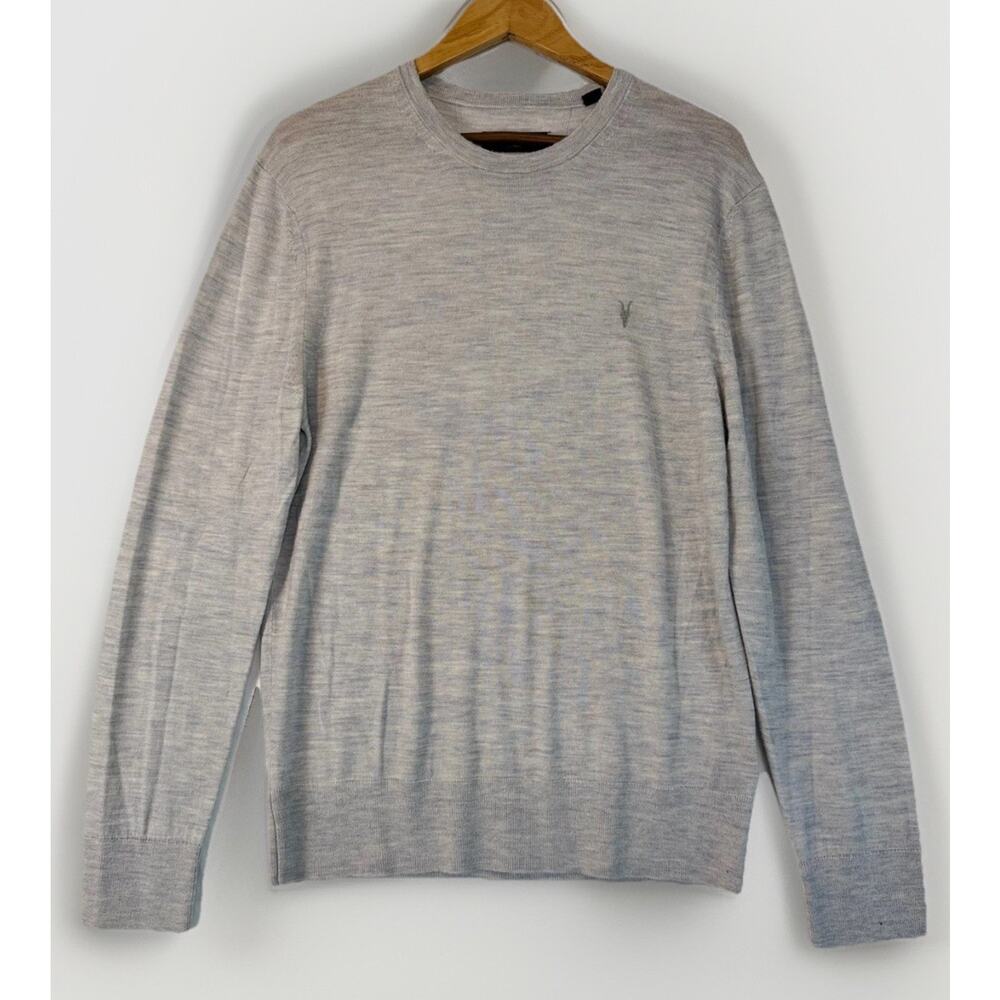 Allsaints Men’s XL Merino Wool‎ Crewneck Knit Sweater Designer Gray